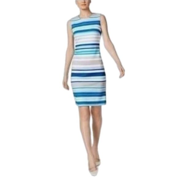 Calvin Klein Striped Scuba Sheath Dress - Picture 1 of 5